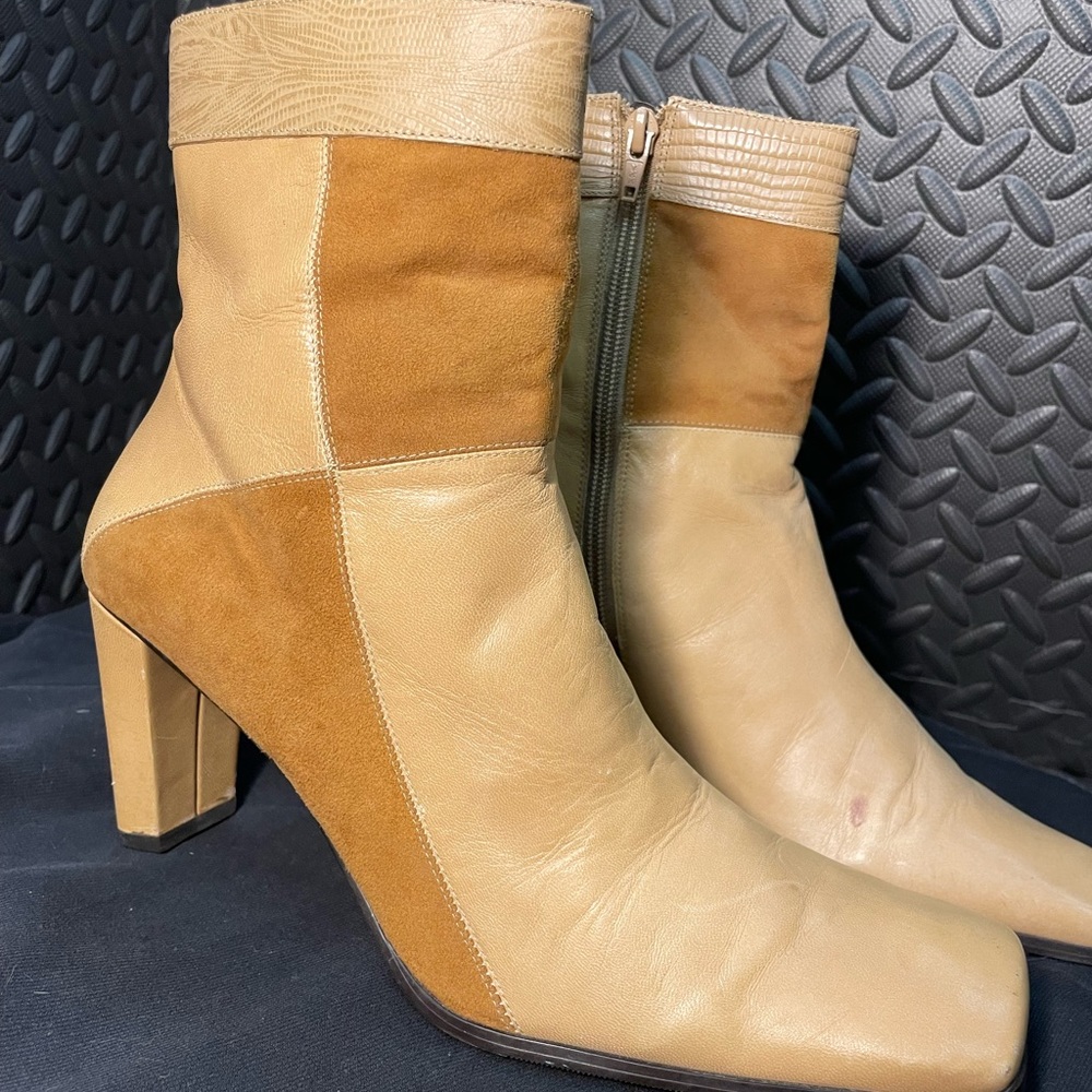 Enzo Angiolini-Tan Leather/Suede Patchwork- Square Toe- Y2K-Women’s-9.5